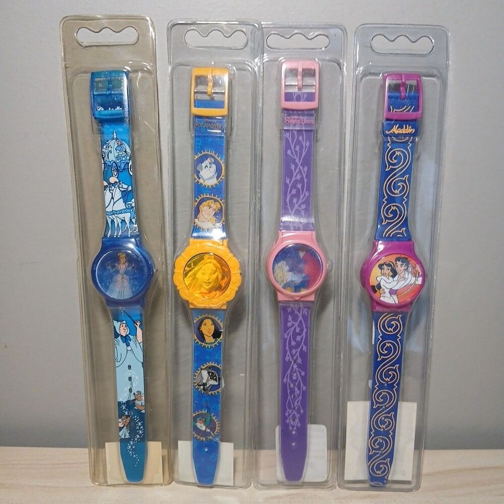 Vintage LOT of 4 Disney Princess Watches Aladdin Cinderella Pocahontas Beauty